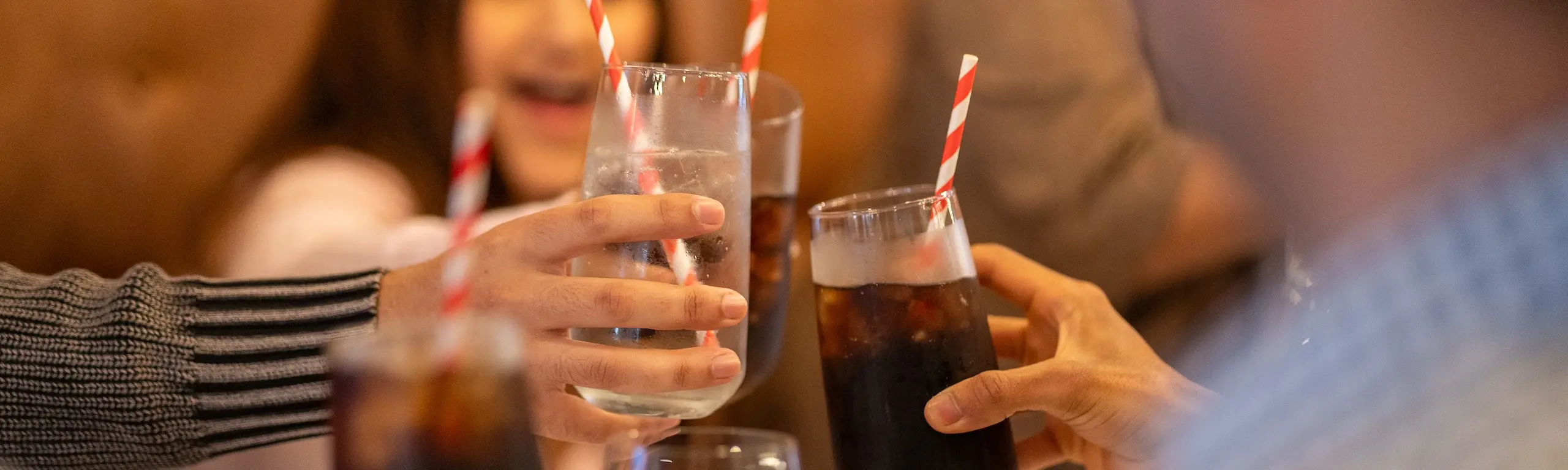 People celebrating with cheers of glasses.